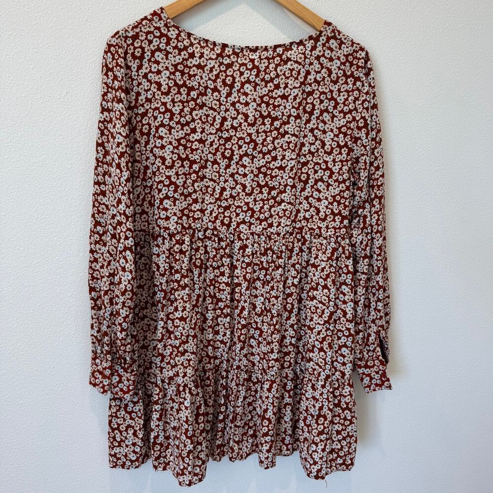 VICI Flawless Ditsy Floral Long Cuffed Sleeve Babydoll Dress Red Brown Medium - Picture 10 of 10